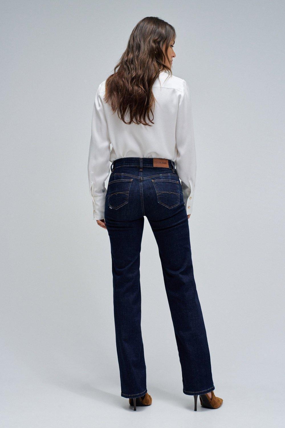 Destiny Push Up Straight Jeans, Navy, large image number 3