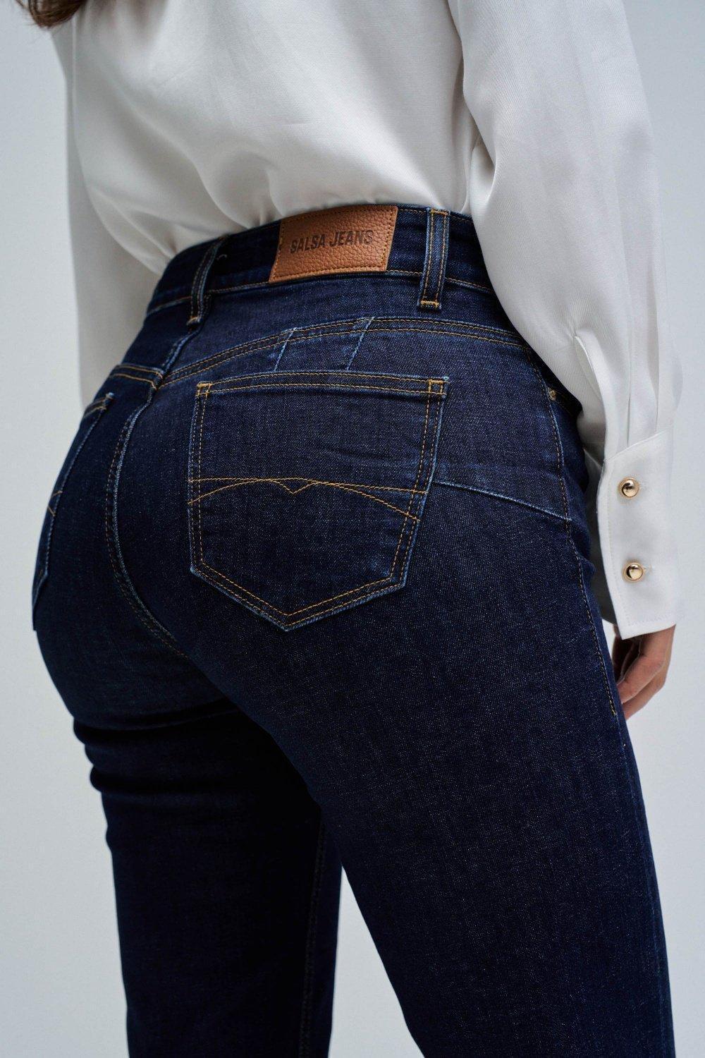 Destiny Push Up Straight Jeans, Navy, large image number 4