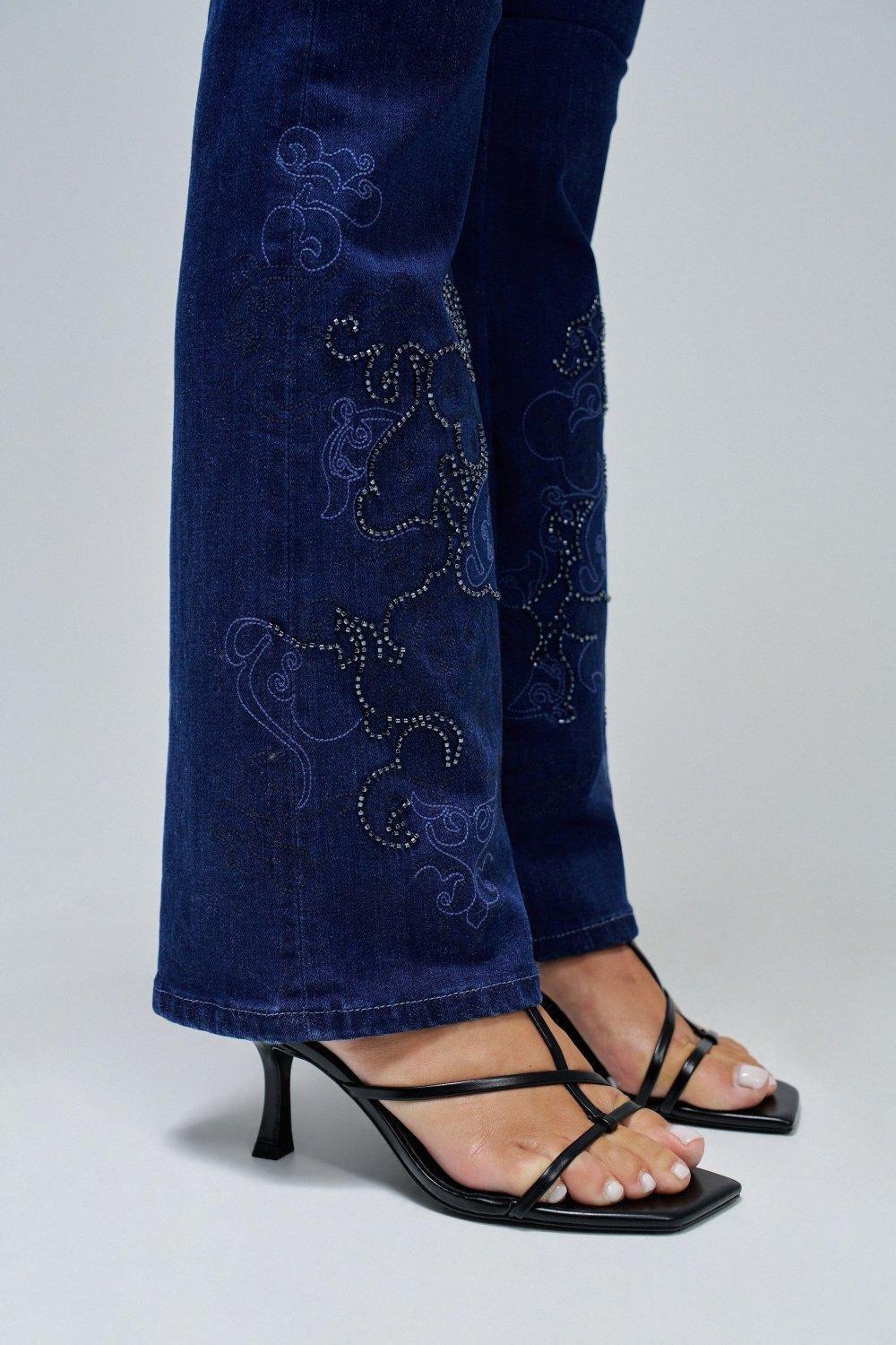 Blue Secret Bootcut W/ Hem Embroidery, Blue, large image number 4