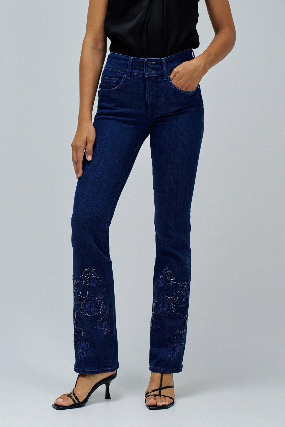 Secret Bootcut W/ Hem Embroidery&nbsp;, Navy, medium