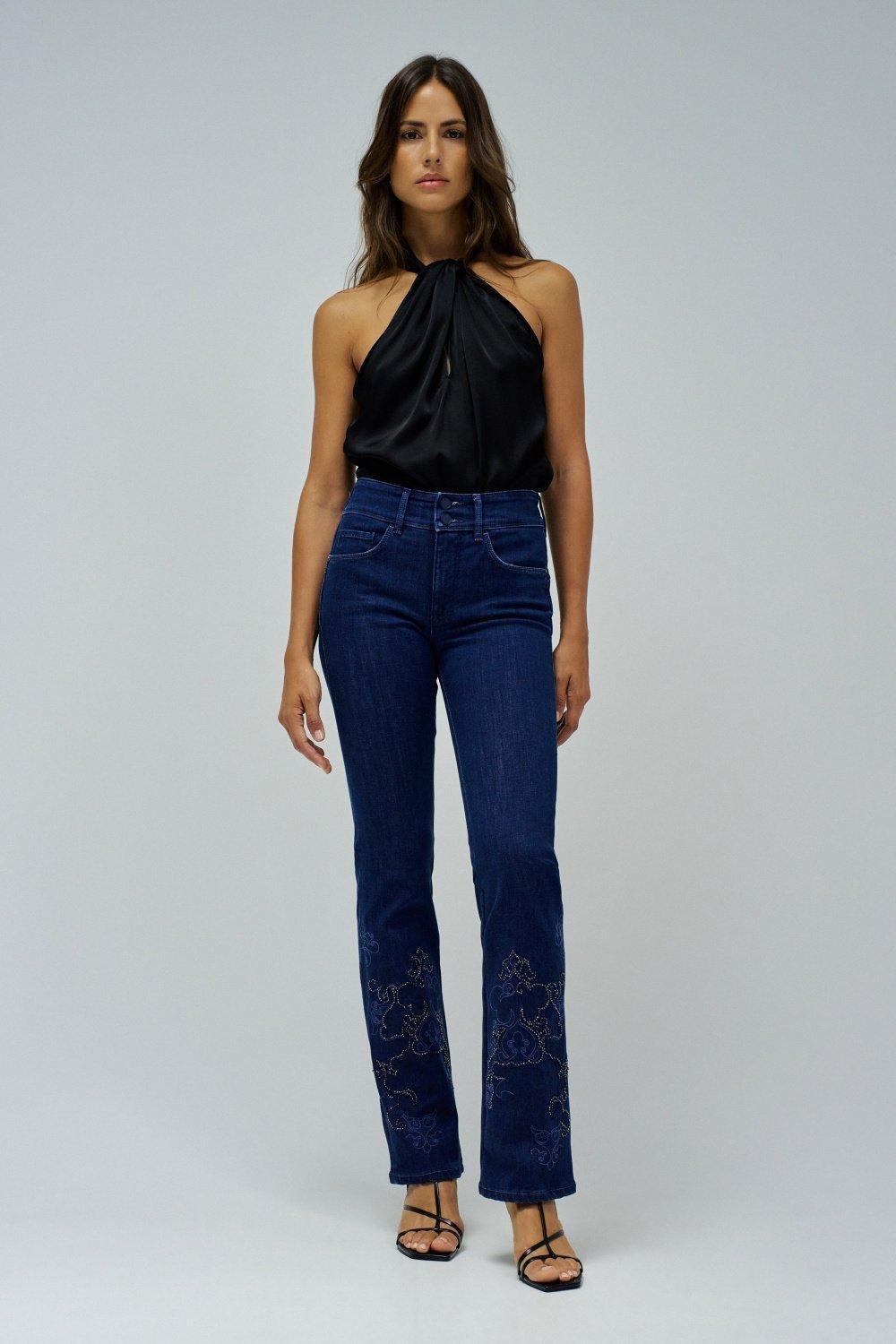 Secret Bootcut W/ Hem Embroidery&nbsp;, Navy, medium