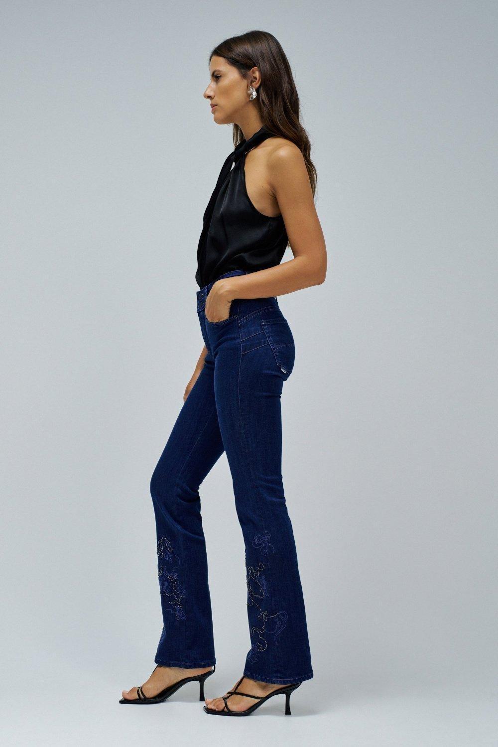 Secret Bootcut W/ Hem Embroidery&nbsp;, Navy, medium