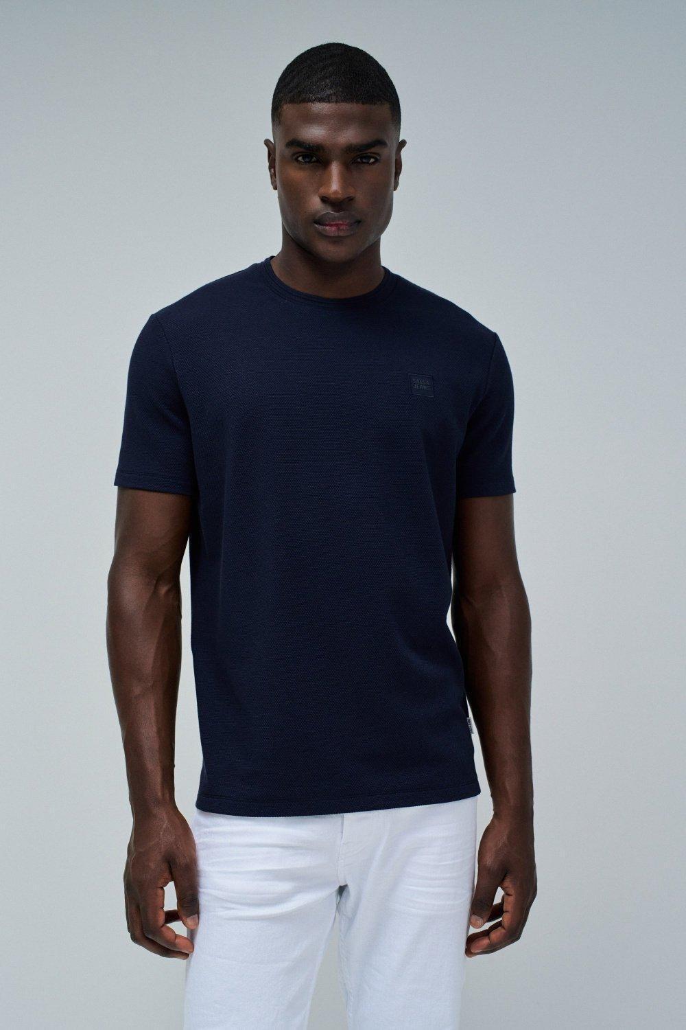 T-Shirt With Texture , Navy, medium