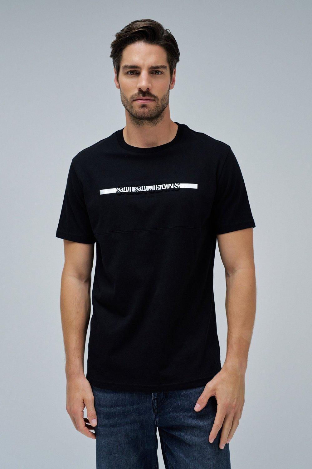 T-Shirt With Branding , Black, medium