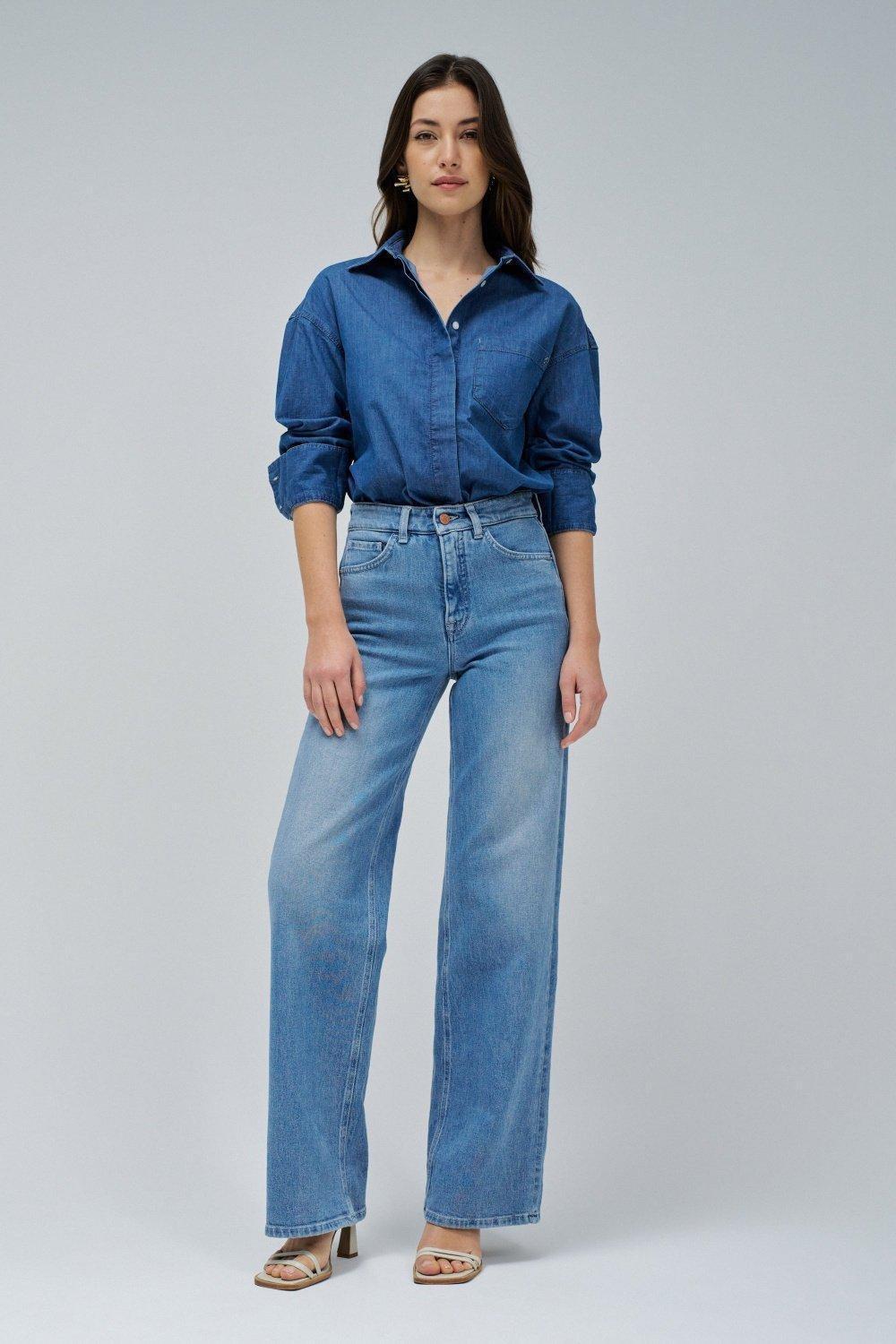 Faith Push In Wide Jeans, Blue, medium