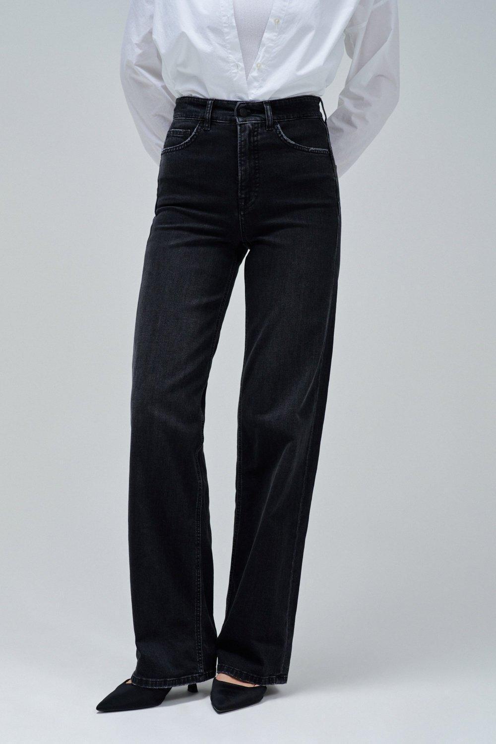 Faith Push In Wide Jeans, Black, medium