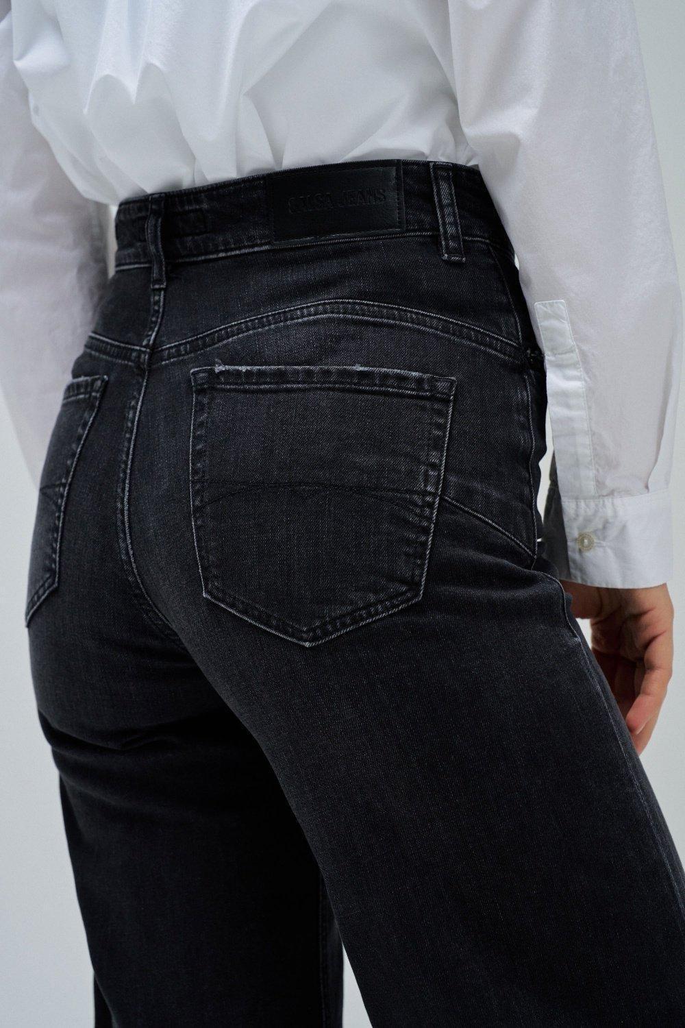 Faith Push In Wide Jeans, Black, medium