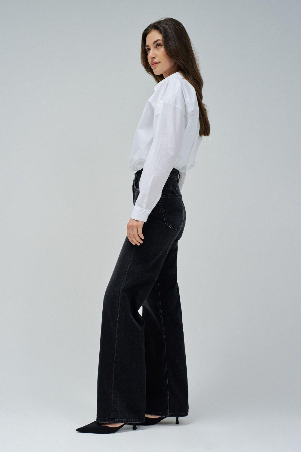 Faith Push In Wide Jeans, Black, medium