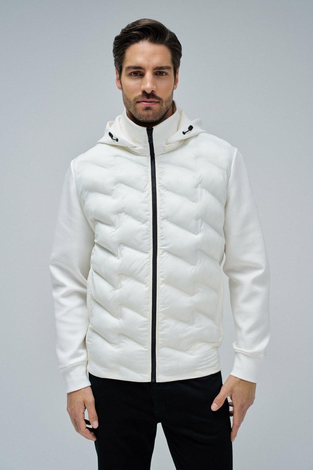 Padded Coat With Mixed Materials, Pearl, medium