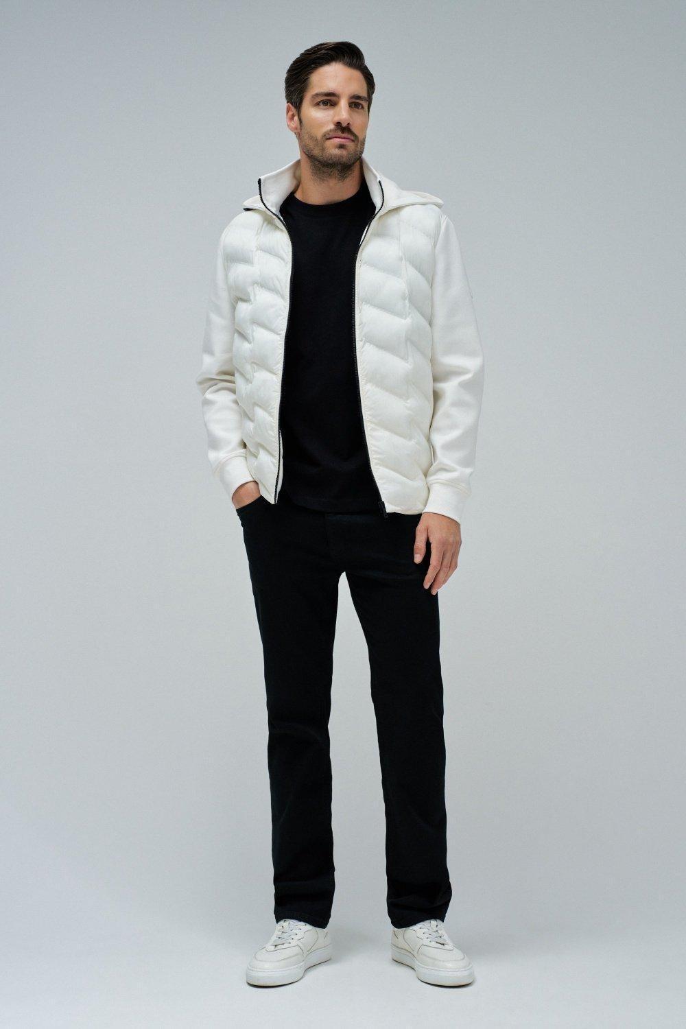 Padded Coat With Mixed Materials, Pearl, medium