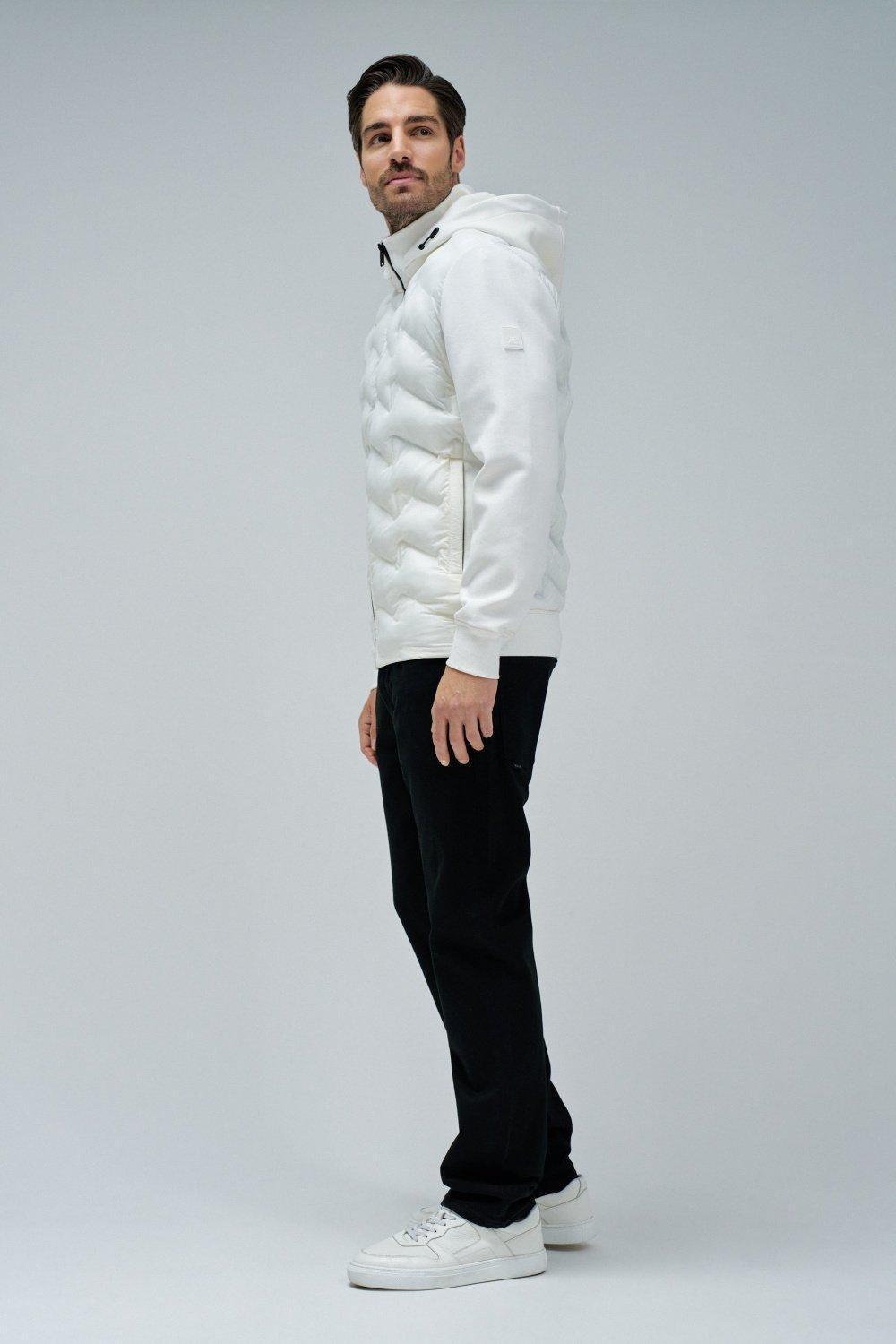 Padded Coat With Mixed Materials, Pearl, medium