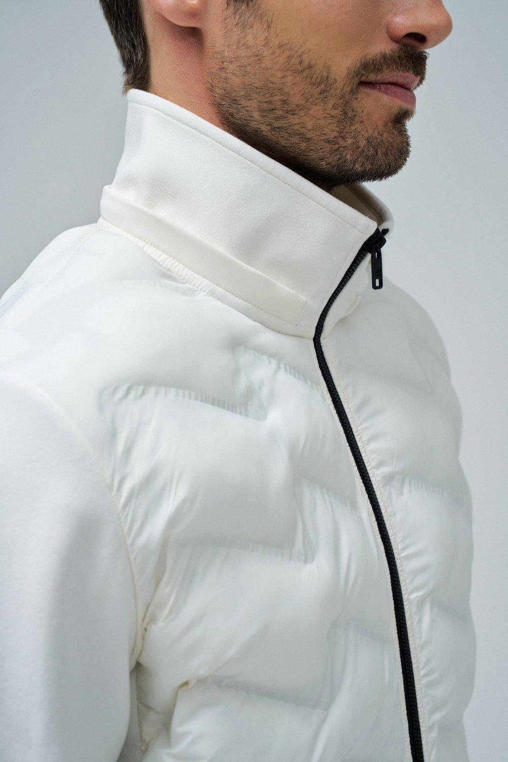 Padded Coat With Mixed Materials, Pearl, large image number 4