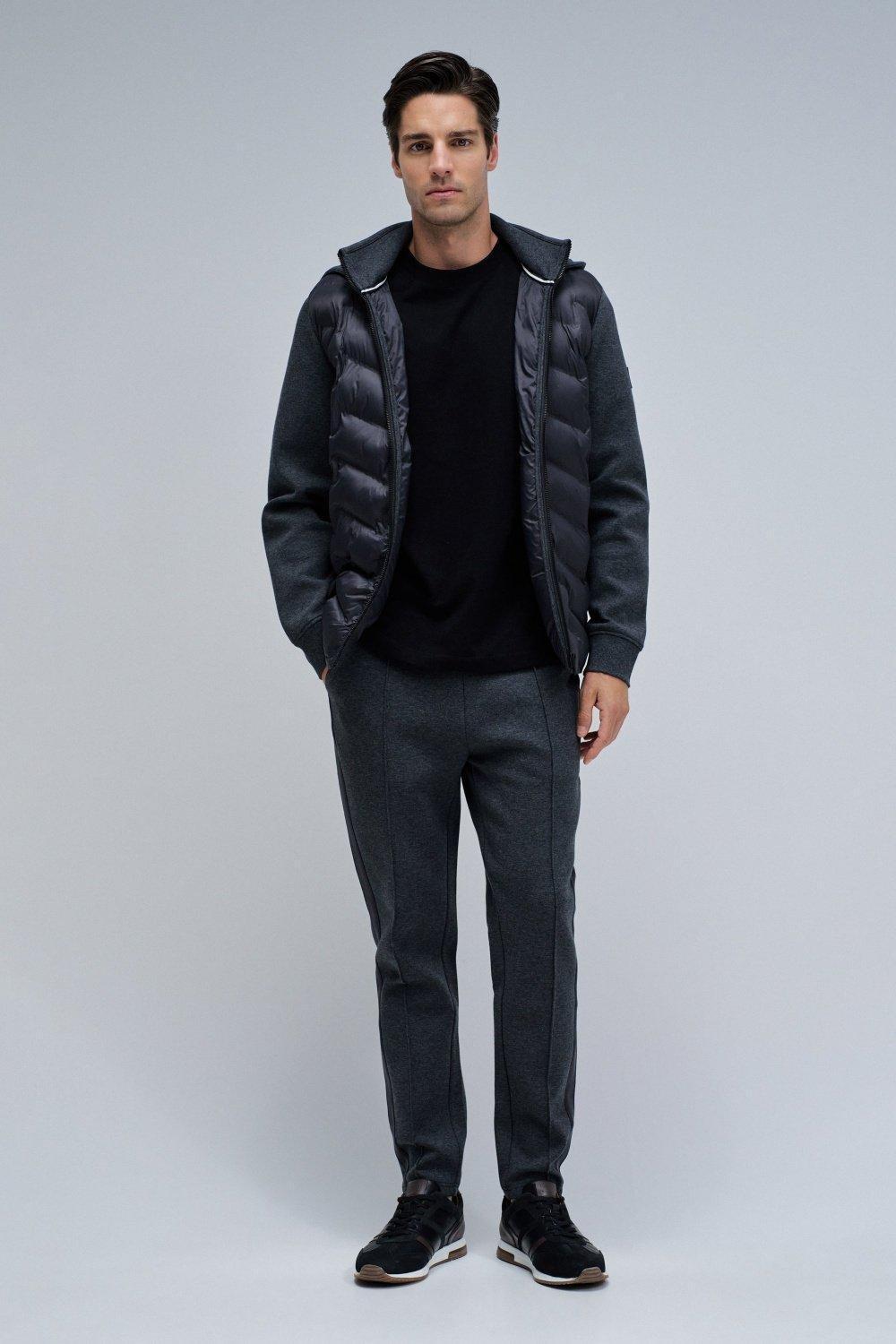 Padded Coat With Mixed Materials, Grey, medium