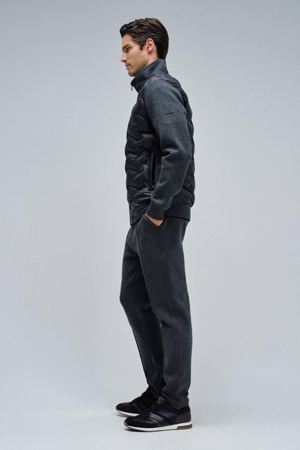 Padded Coat With Mixed Materials, Grey, medium