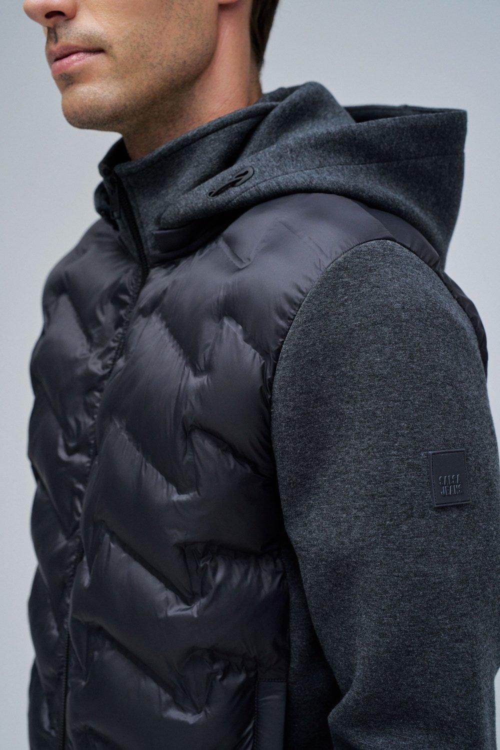 Padded Coat With Mixed Materials, Grey, large image number 4
