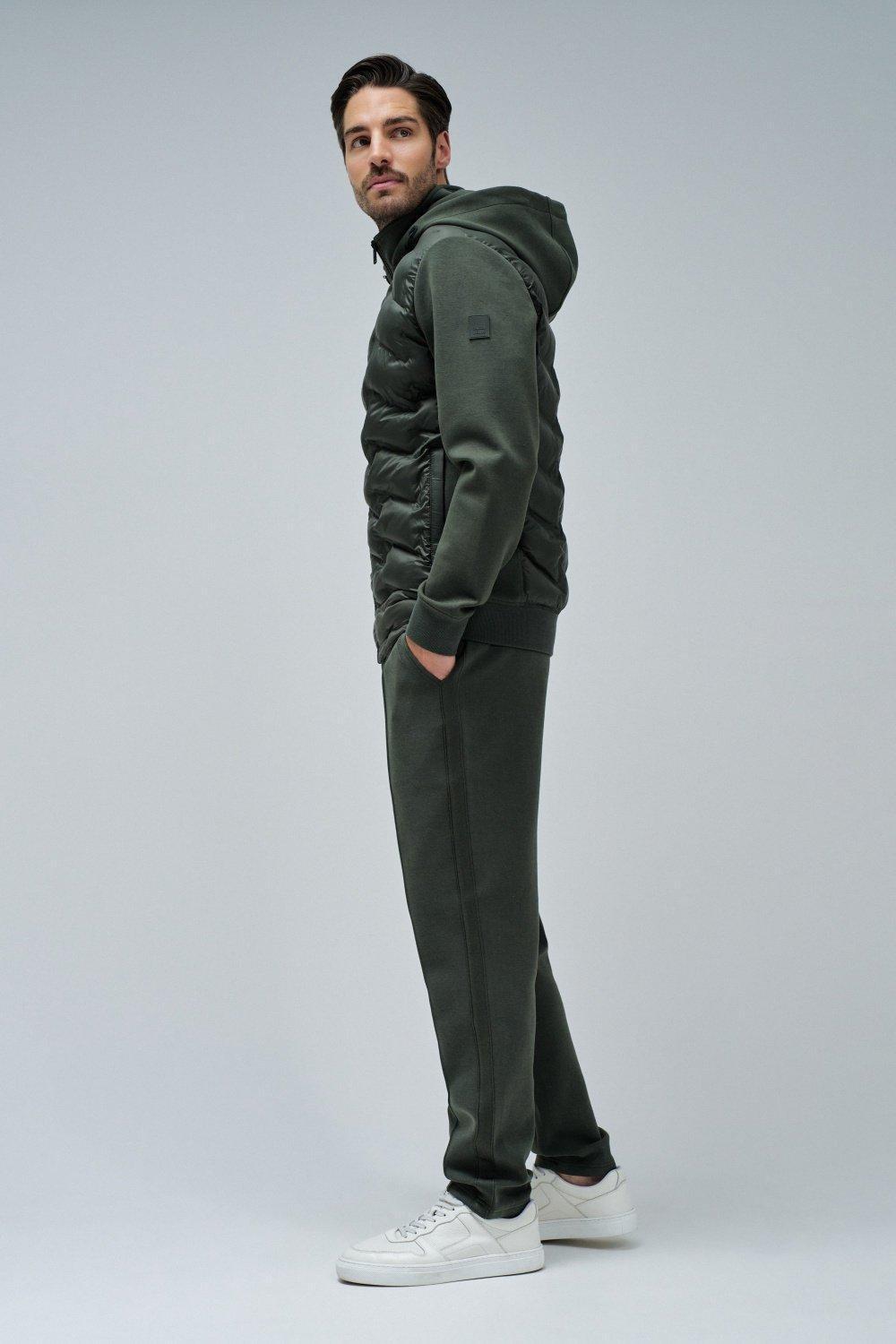 Padded Coat With Mixed Materials, Green, medium