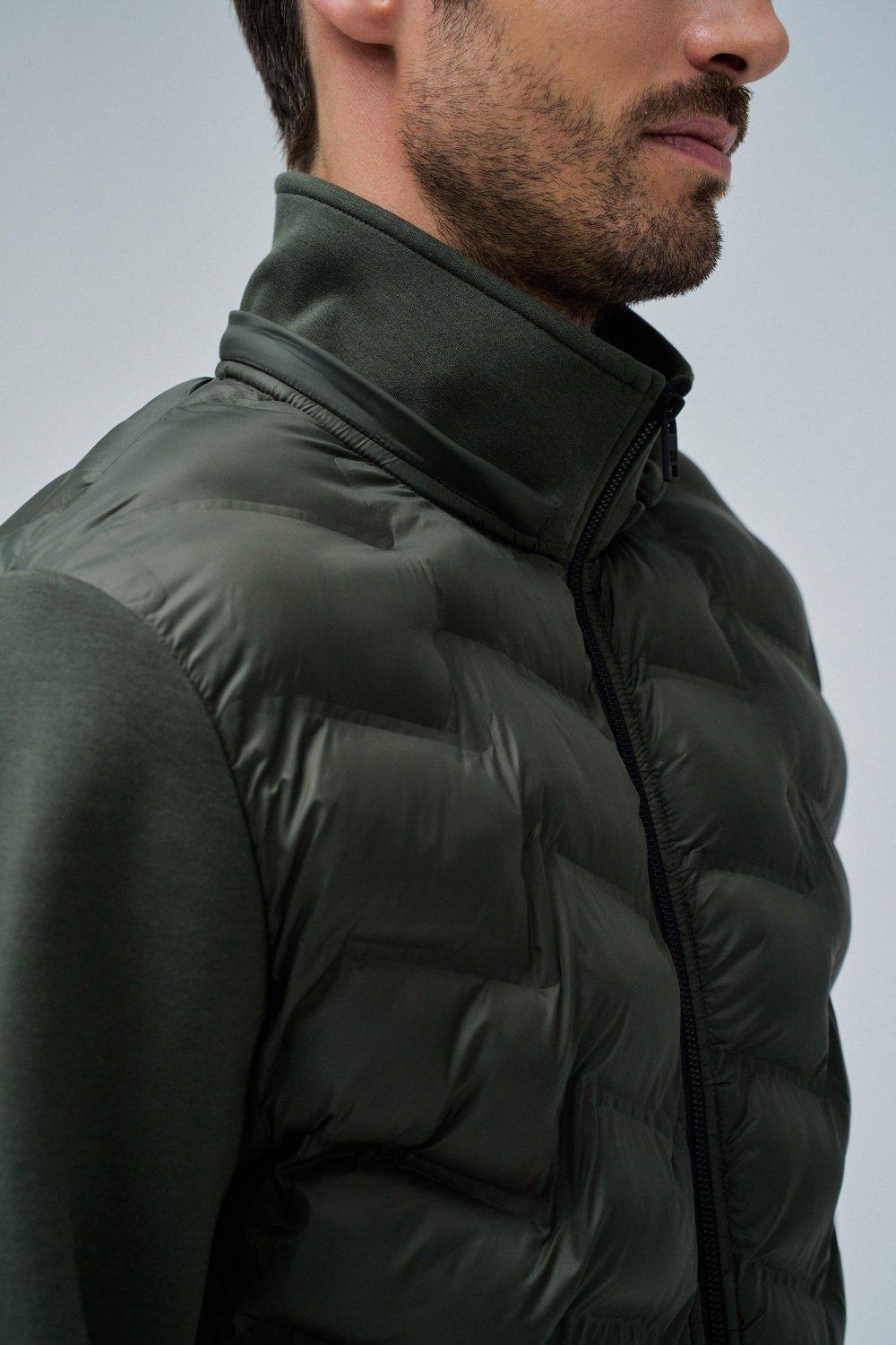 Padded Coat With Mixed Materials, Green, large image number 4