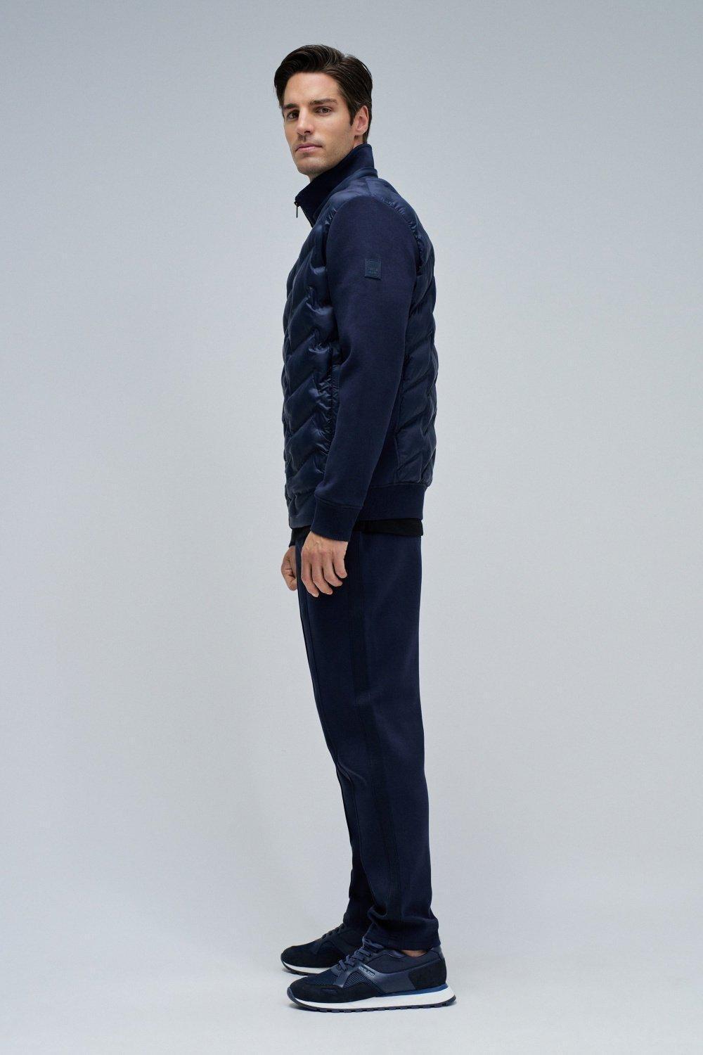 Padded Coat With Mixed Materials, Navy, medium