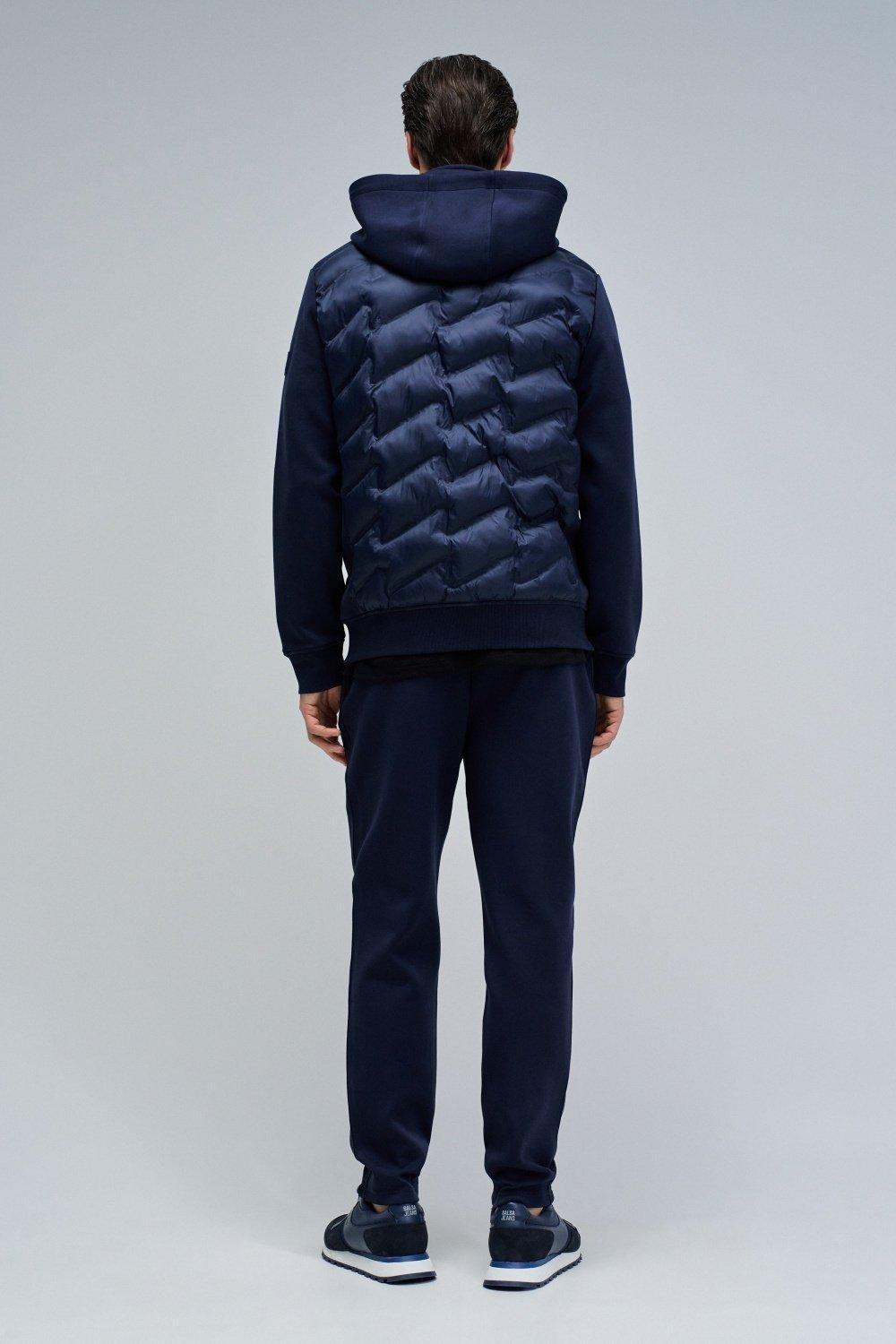 Padded Coat With Mixed Materials , Navy, large image number 3