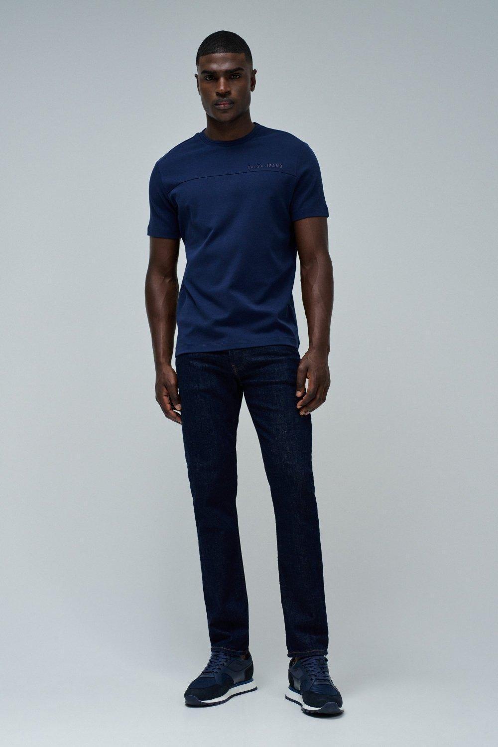 T-Shirt With Branding , Navy, medium