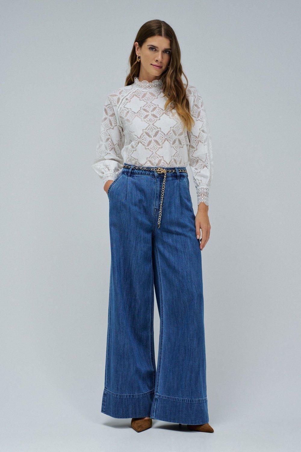 Blue Palazzo Trousers In Lightdenim, , large image number 1