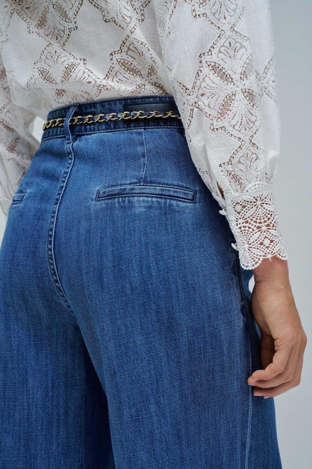 Blue Palazzo Trousers In Lightdenim, , large image number 4