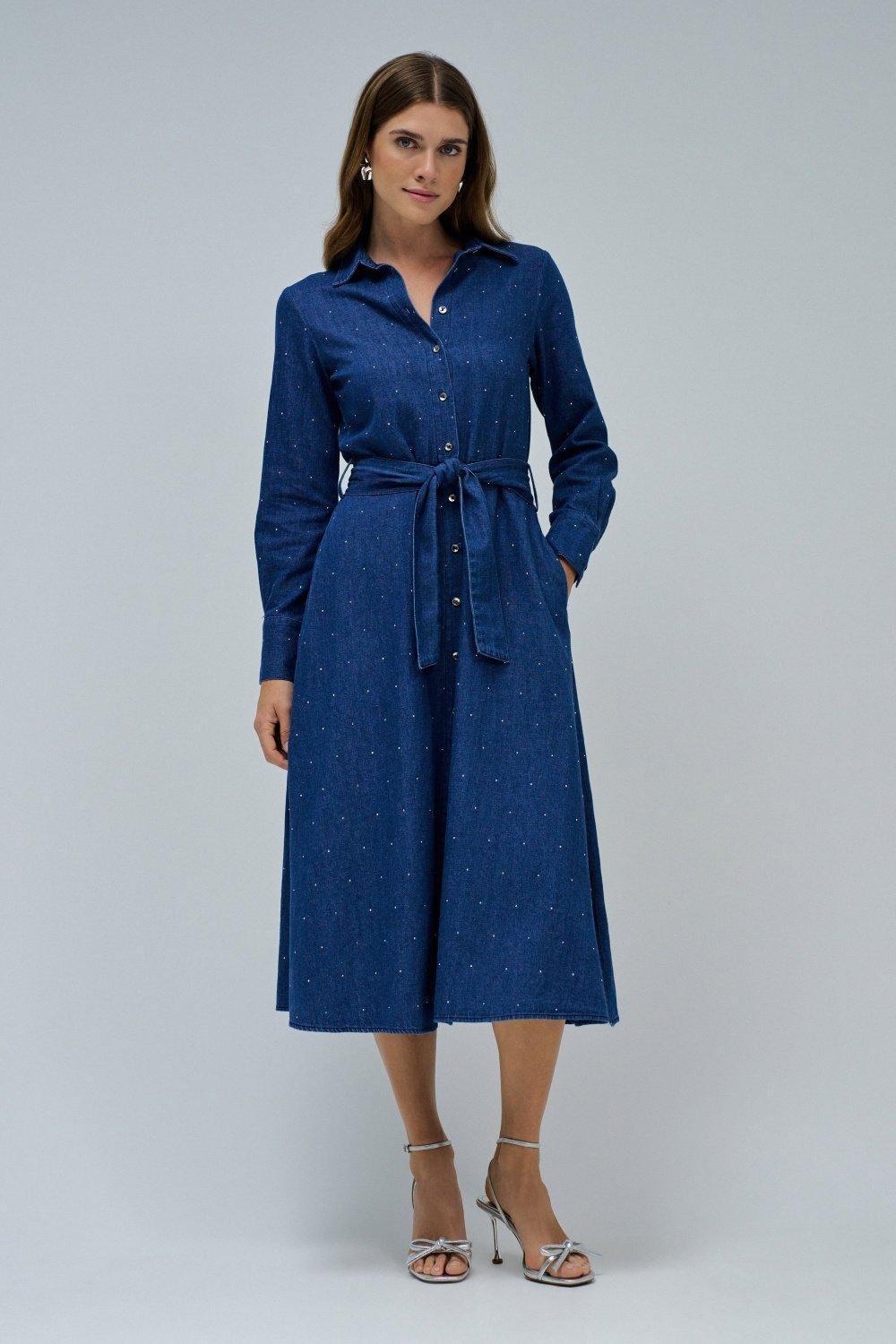 Shirt Dress In Denim With Sparkles , Navy, medium