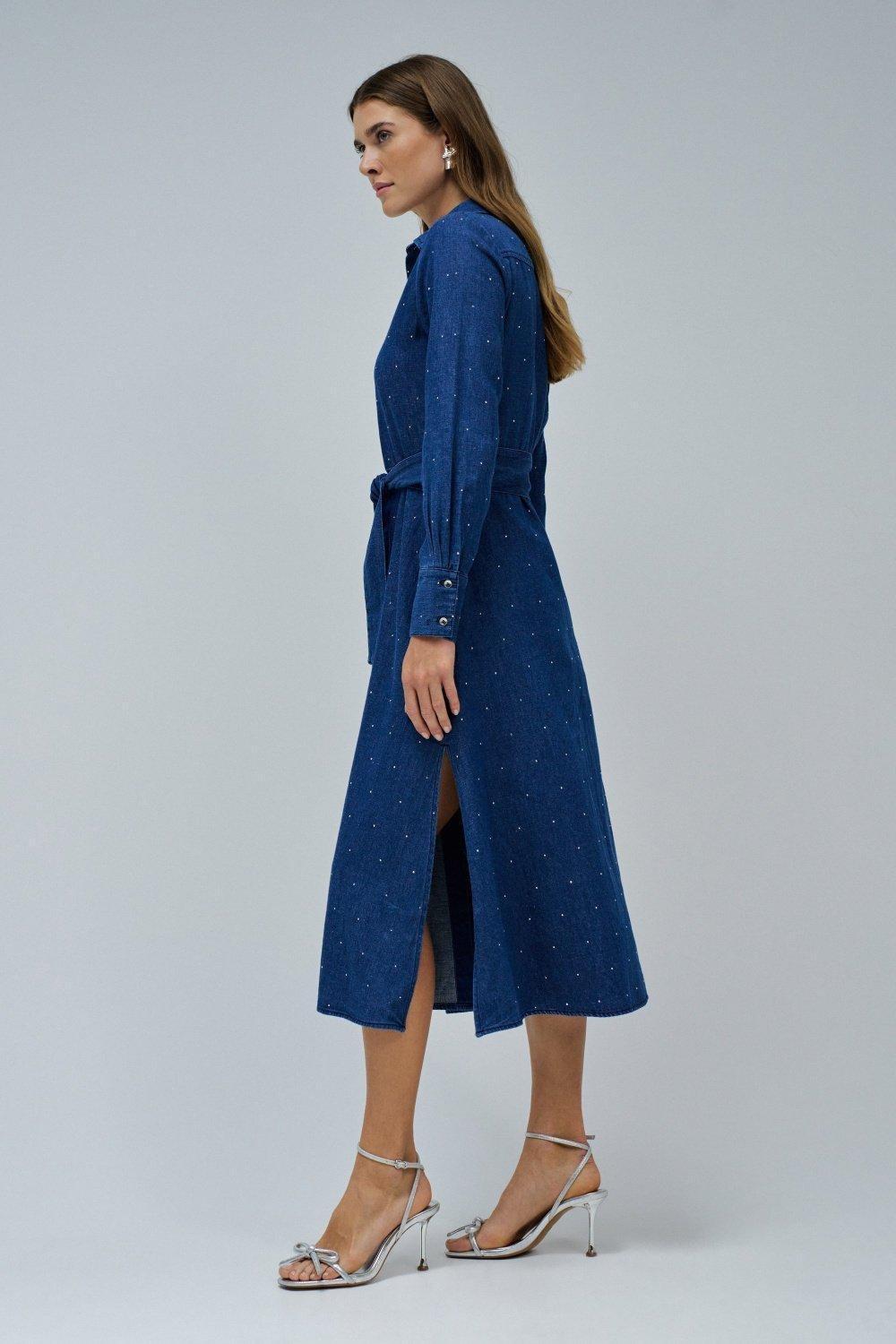 Shirt Dress In Denim With Sparkles , Navy, large image number 2