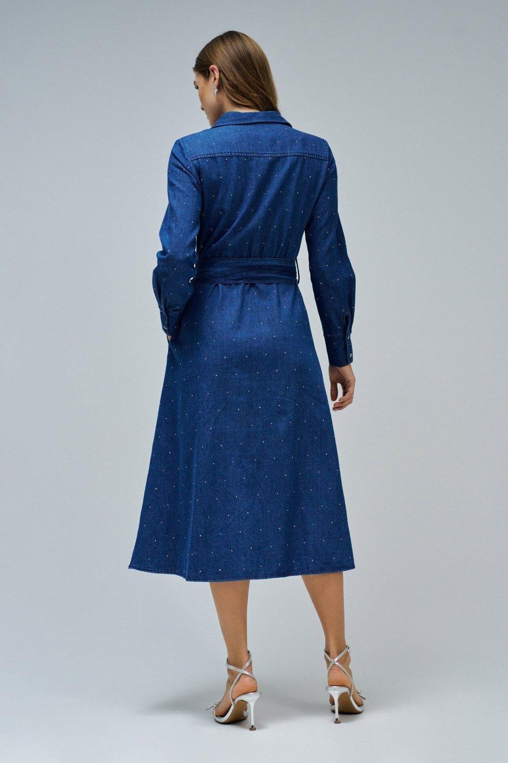 Shirt Dress In Denim With Sparkles , Navy, large image number 3