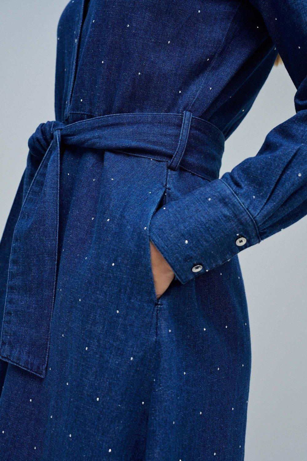 Shirt Dress In Denim With Sparkles , Navy, large image number 4