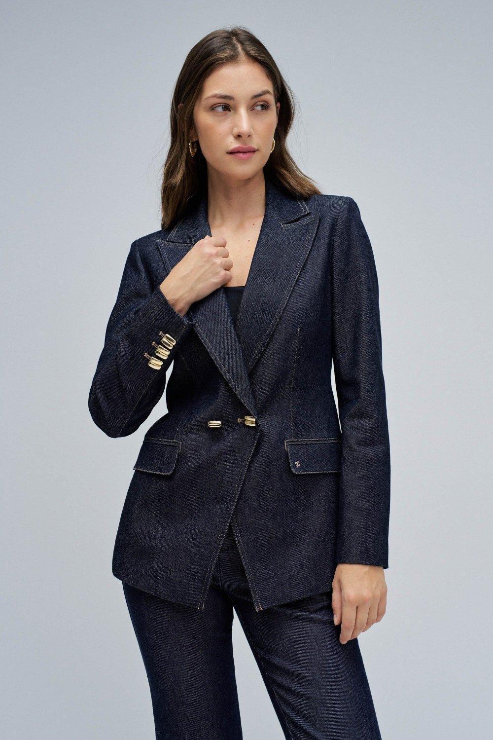 DARK BLUE DENIM BLAZER, , medium