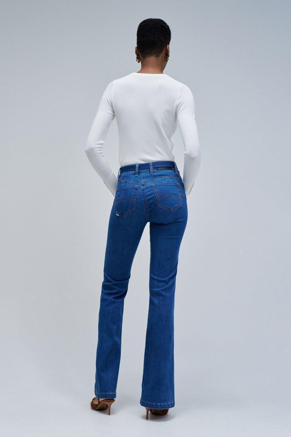 Destiny Push Up Flare Jeans, Blue, large image number 3