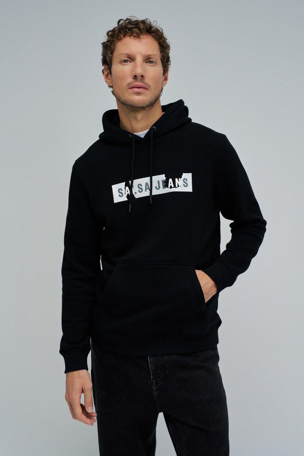 Hoodie Com Branding, Black, medium