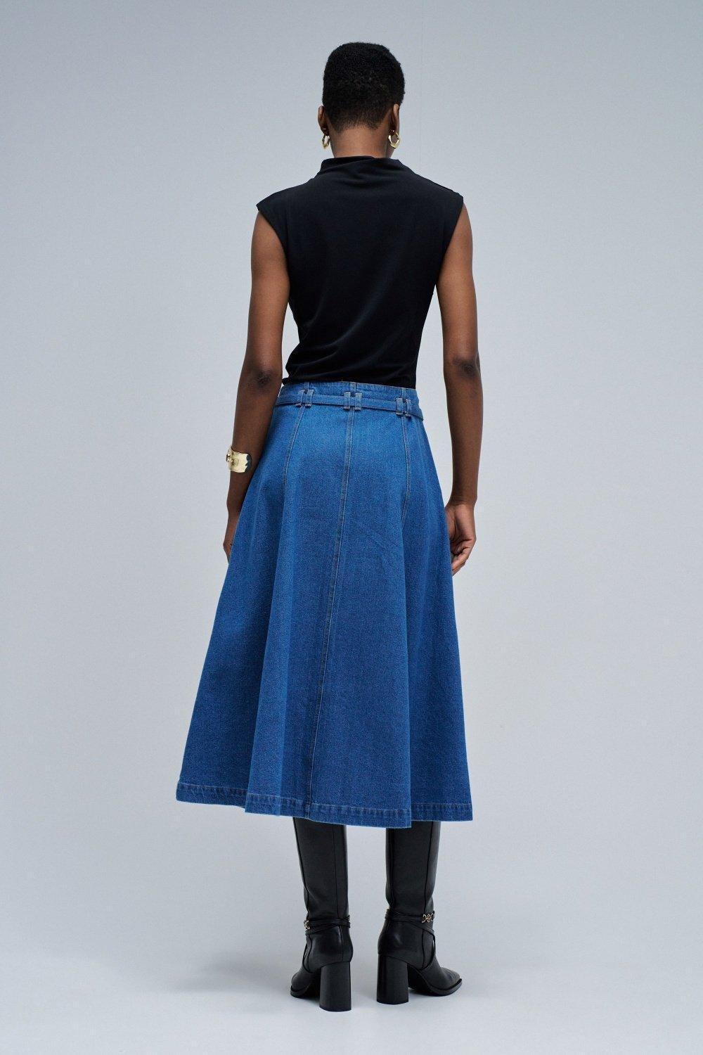 Midi Denim Skirt, Navy, large image number 3