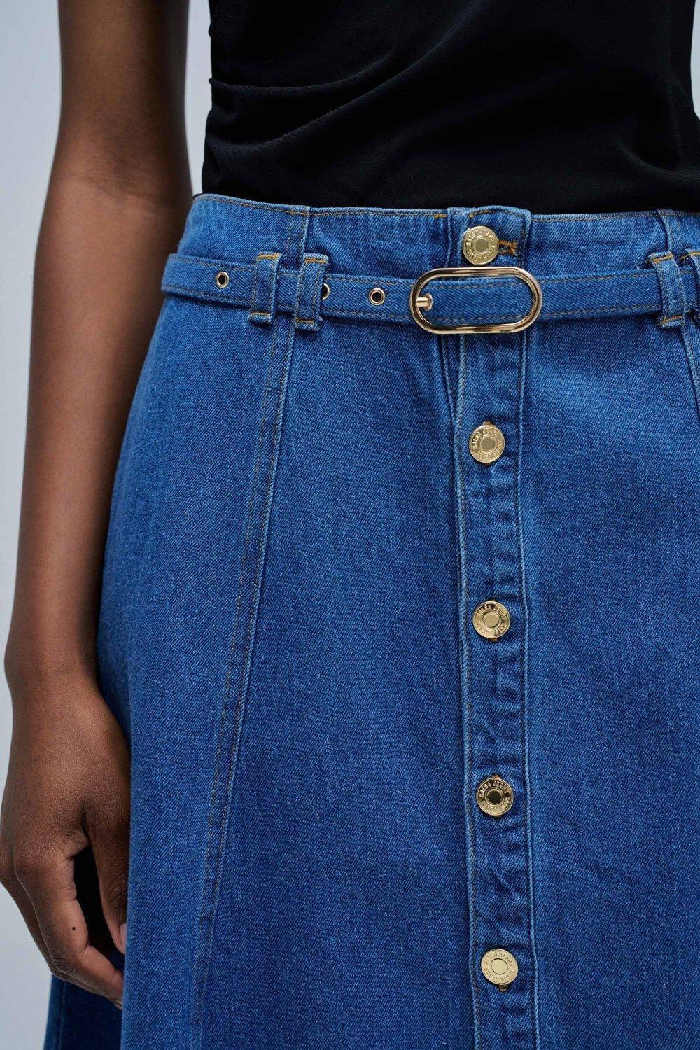 Midi Denim Skirt, Navy, large image number 4