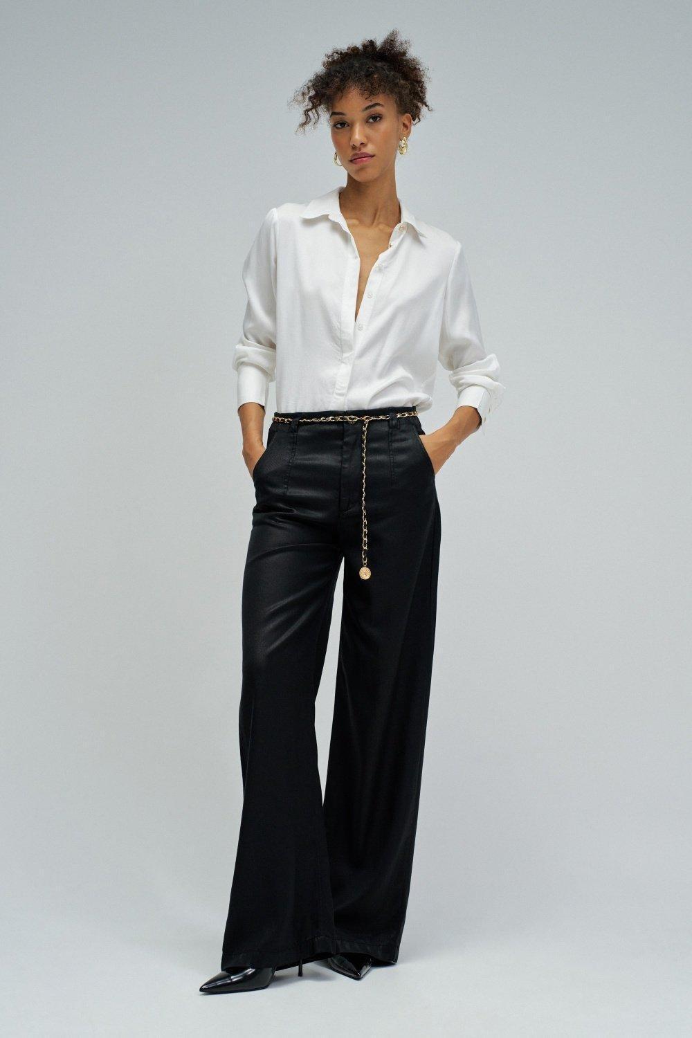 Lightdenim Trousers With Wide Leg, Dark Blue, medium