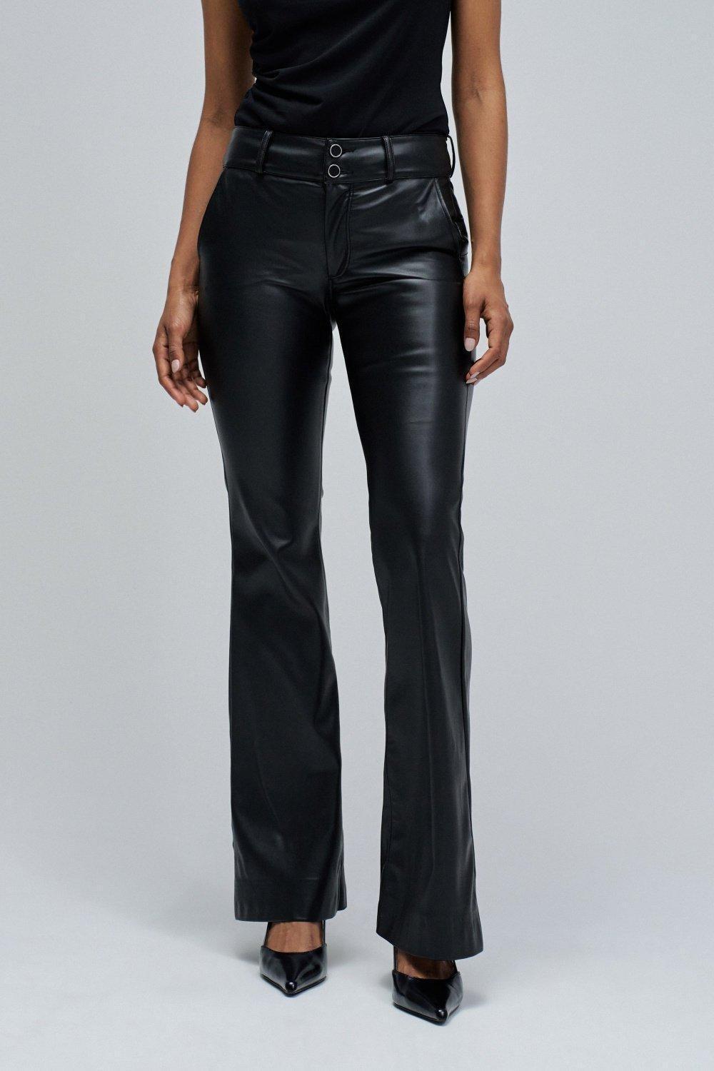 Secret Chino Push In Flare Leather Effect, Black, medium