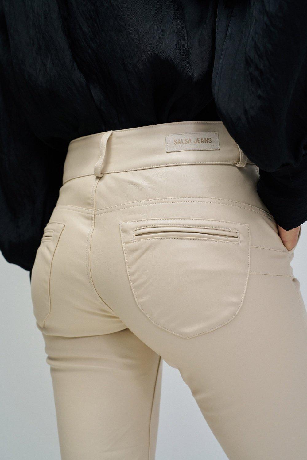Secret Chino Push In Flare Leather Effect, Beige, large image number 4