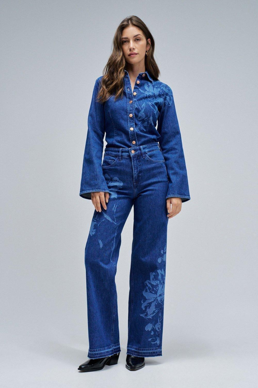 Faith Push In Wide Jeans , Navy, medium