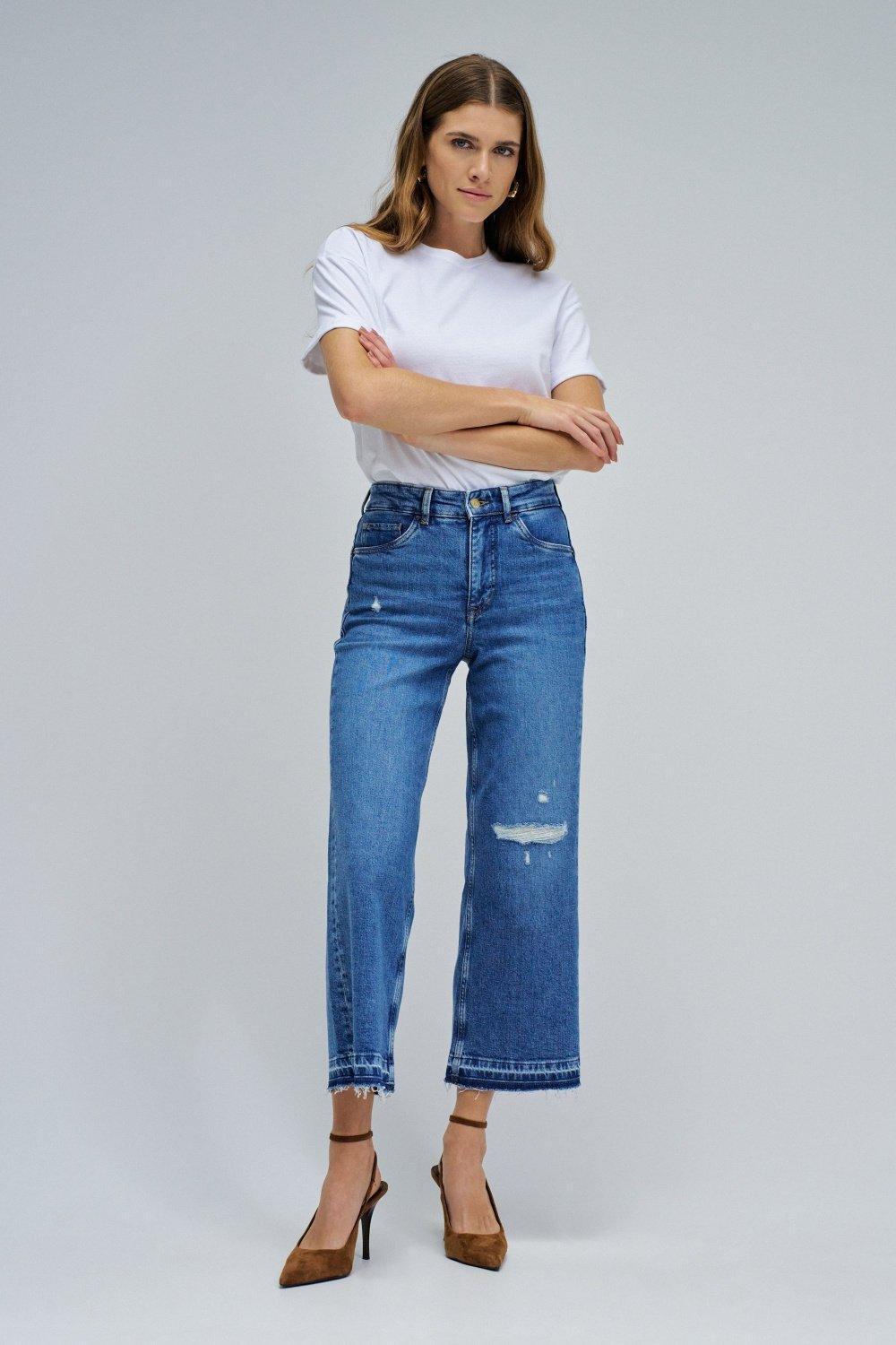 Faith Push In Cropped Straight Jeans, Blue, large image number 1