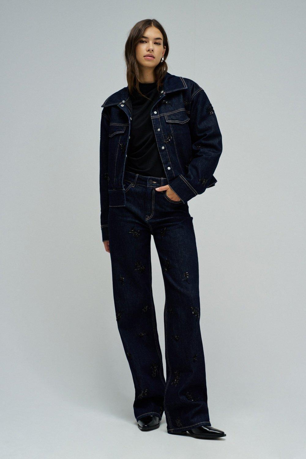 Denim Jacket With Fur, Navy, medium