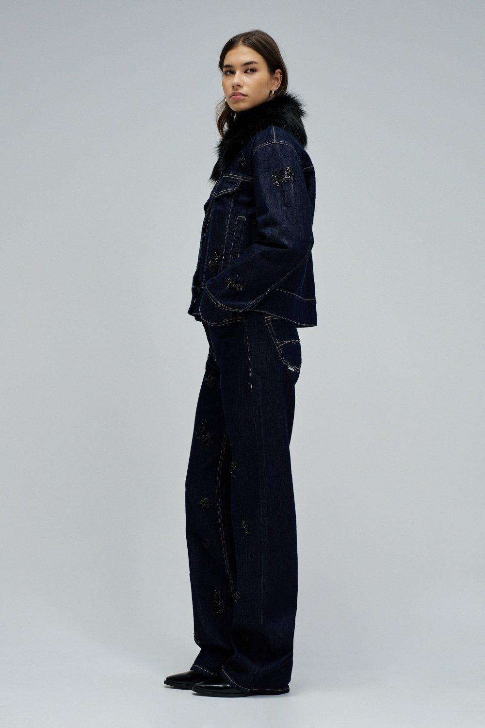 Denim Jacket With Fur, Navy, large image number 2