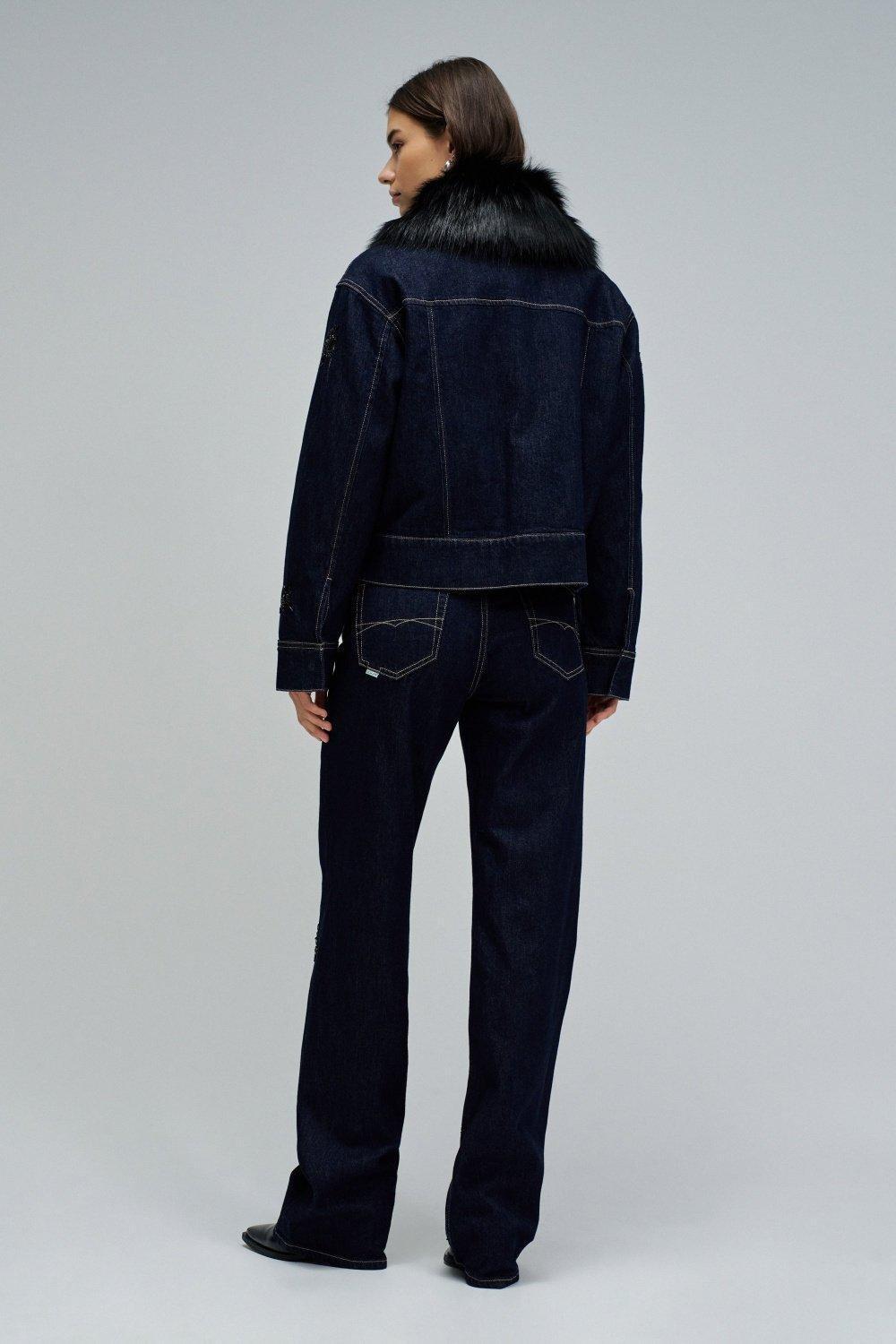Denim Jacket With Fur, Navy, large image number 3