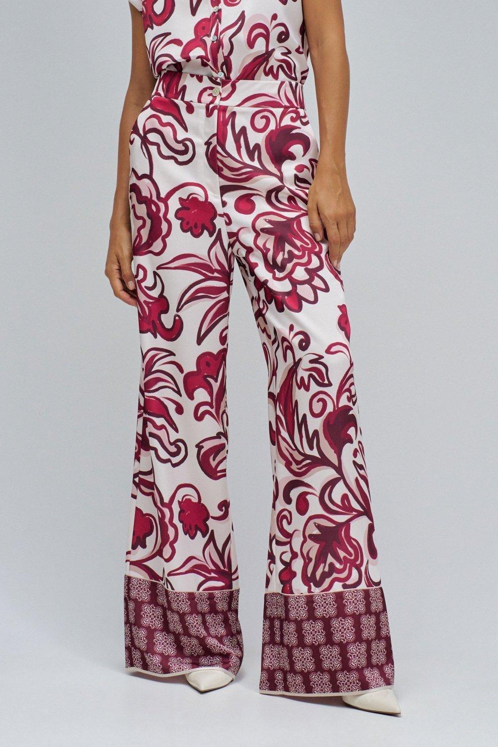 Regular Fit With Floral Print Trousers, Burgundy, large image number 0