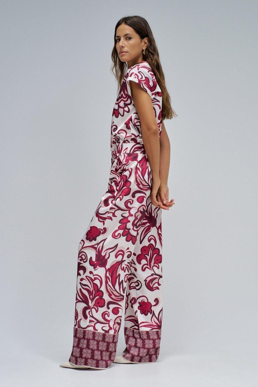 Regular Fit With Floral Print Trousers, Burgundy, medium