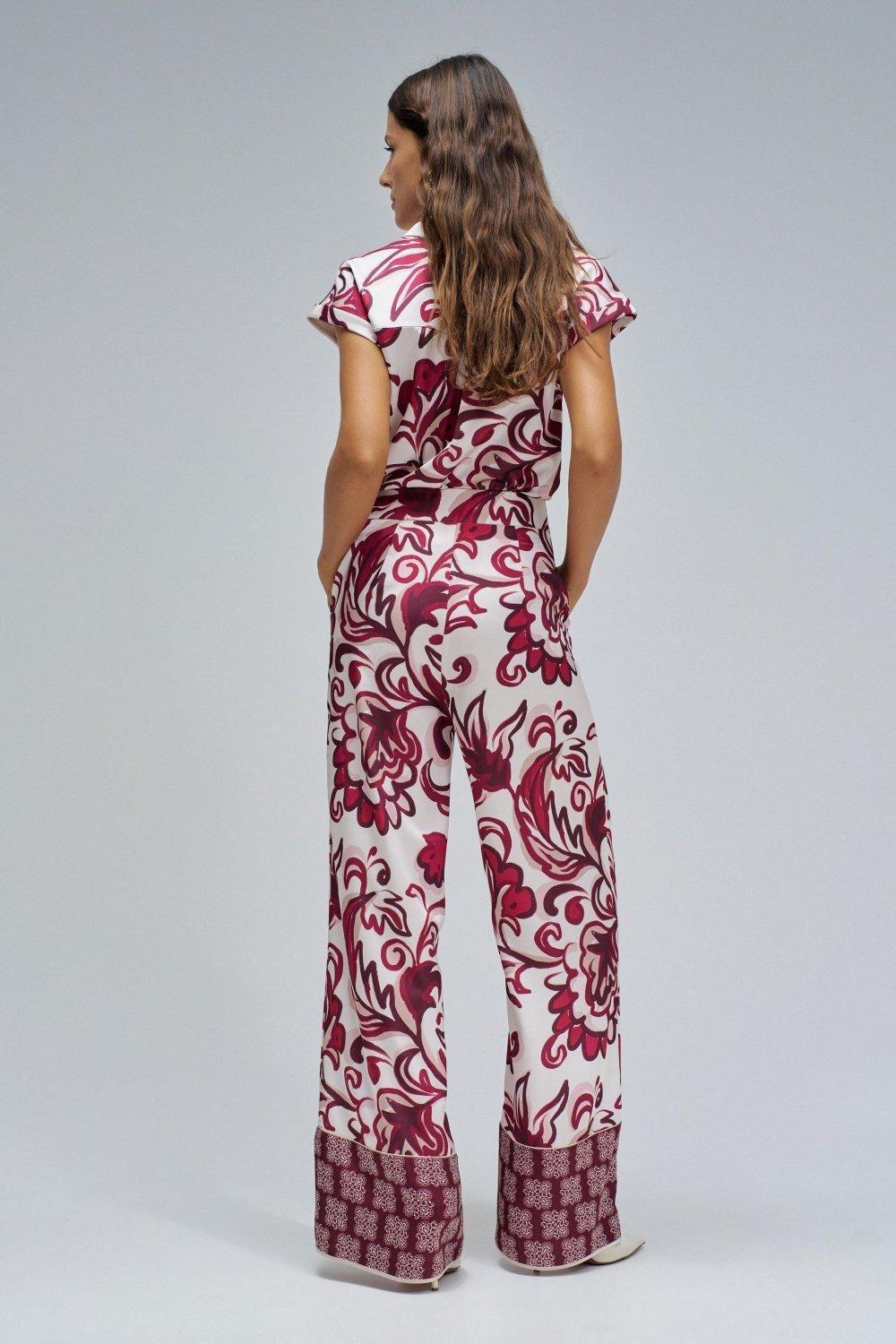 Regular Fit With Floral Print Trousers, Burgundy, large image number 3