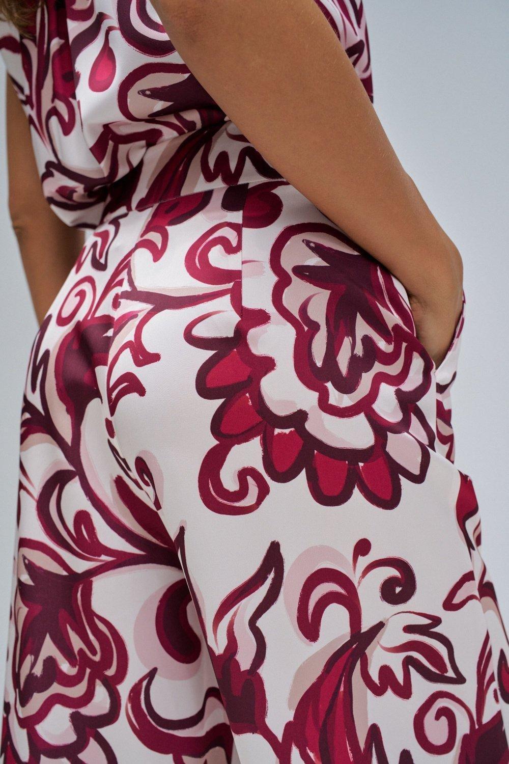 Regular Fit With Floral Print Trousers, Burgundy, large image number 4