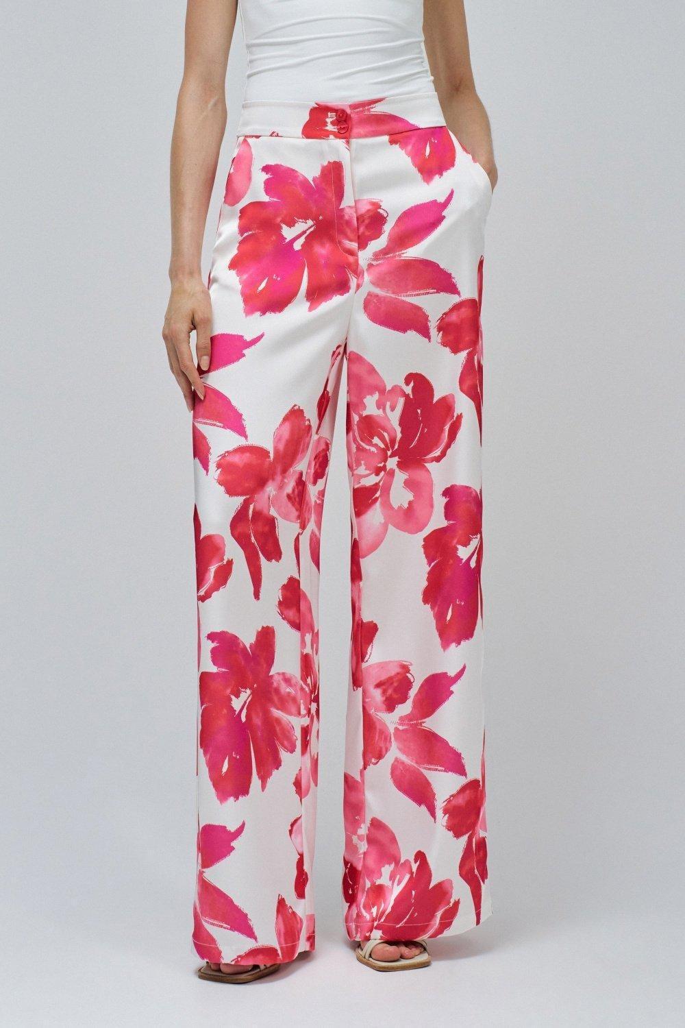 Straight With Floral Print Trousers , , large image number 0