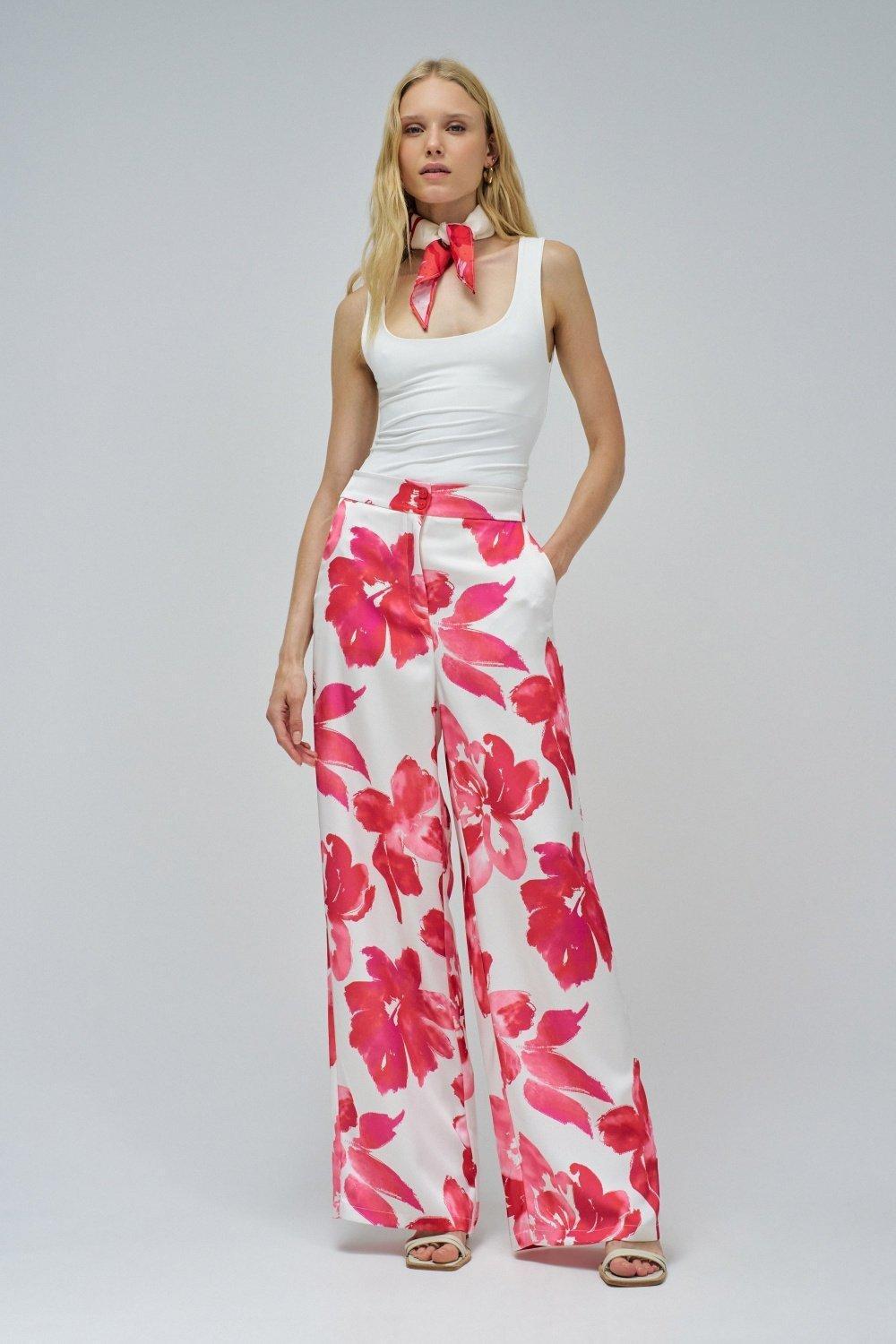 Straight With Floral Print Trousers , , large image number 1
