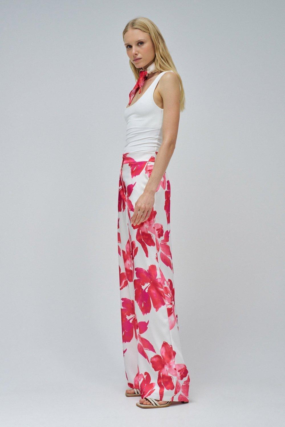Straight With Floral Print Trousers&nbsp;, Pearl, medium
